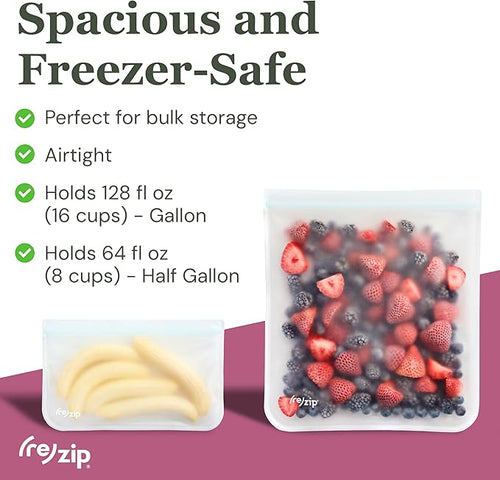 (re) zip 4 Gallon & 4 Half-Gallon Bags for Maximum Freshness | 8-Pack Food Storage Bag Kit | BPA-Free, Leakproof, Airtight, and Freezer-Safe PEVA | Ideal for Marinating and BBQ Prep