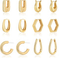 Wgoud 6 Pairs Gold Hoop Earrings Set for Women, 14K Gold Plated Hypoallergenic Lightweight Chunky Open Huggie Hoops Earrings Jewelry for Gifts.