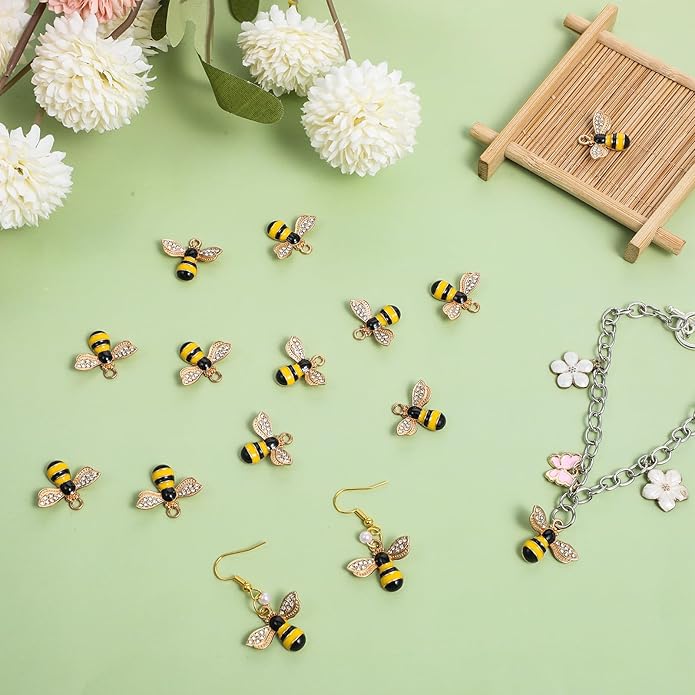 Larrel 30PCS Bee Charm Pendants with Rhinestone, Alloy Enamel Bee Charms Pendants, Cute Honeybee Charms for Jewelry Making, DIY Craft, Earring, Necklace and Bracelet