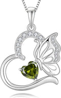 Butterfly Necklace for Women 925 Sterling Silver Heart Pendant Birthstones Jewelry Gift