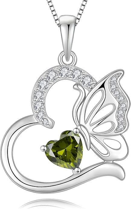 Butterfly Necklace for Women 925 Sterling Silver Heart Pendant Birthstones Jewelry Gift