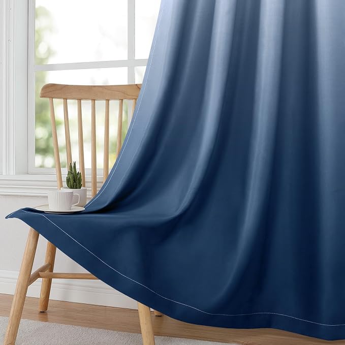 HOMEIDEAS Navy Blue Ombre 100% Blackout 52W x 63L 2 Panels | Gradient, Room - Image 3