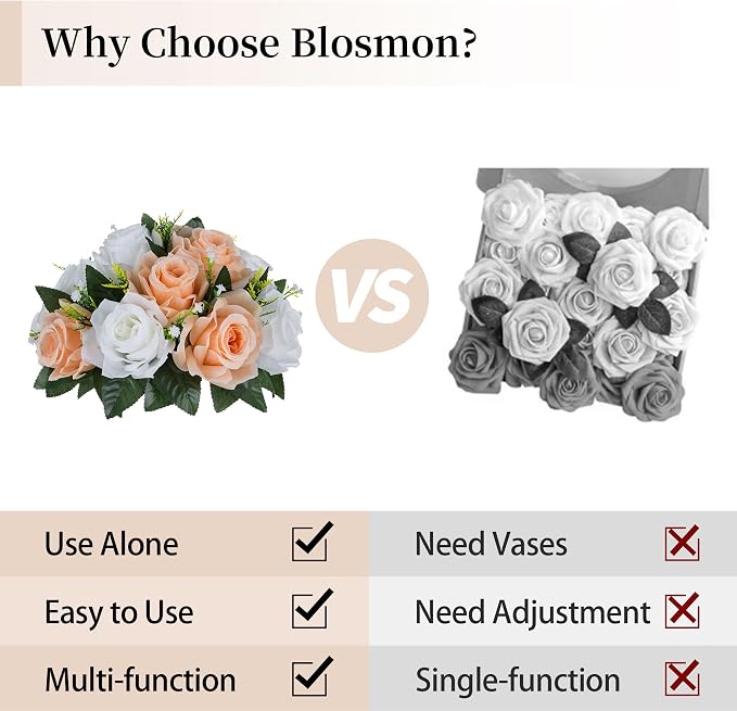 BLOSMON Rose Flower Balls Centerpieces: 6pcs Peach Fuzz Artificial Flowers | - Image 5