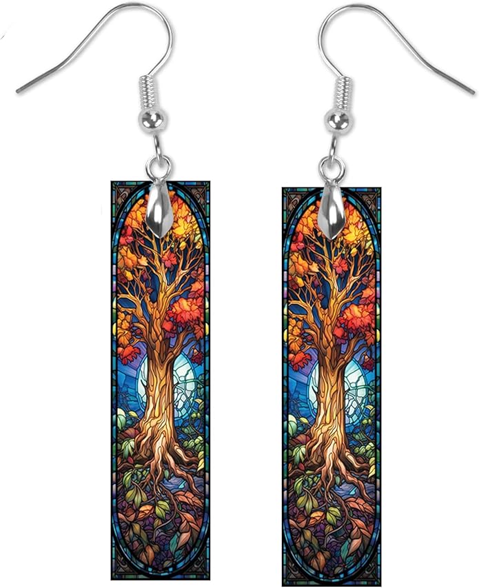 Earrings Handmade Bar Wood Earrings Light Weight Printed Image Dangle Earring Jewelry