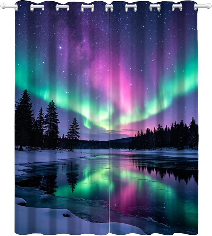 Aurora Ice Lake Curtains for Bedroom Living Room, Snow Mountain Forest Blackout - Image 3