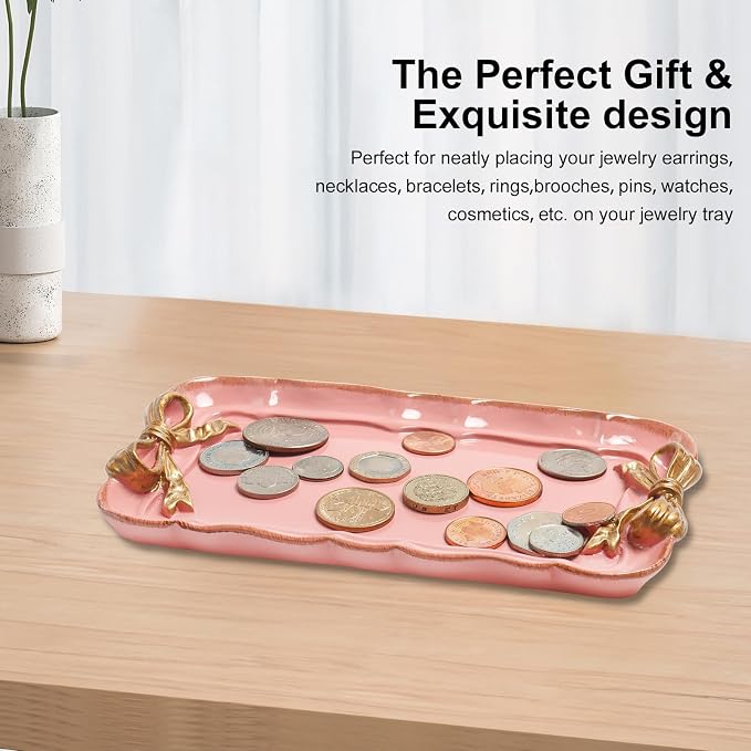 Warmtree Bow Jewelry Tray, Coquette Trinket Dish, Vanity Decor | Decorative Tray - Image 4