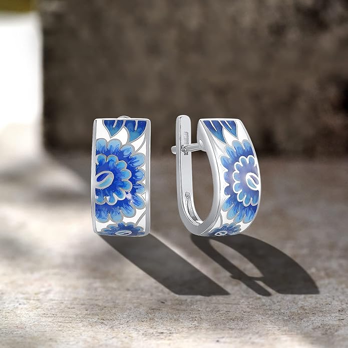 Santuzza 925 Sterling Silver Enamel Pattern Dangle Earrings