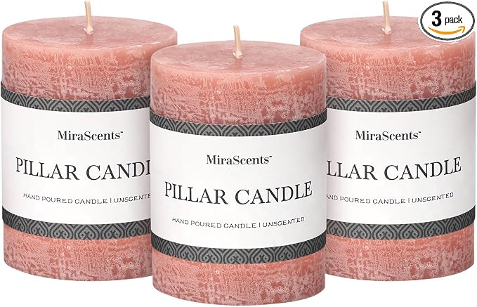 3x4 Inch Reddish Brown Pillar Candles Set of 3 by MiraScents