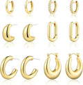Wgoud 6 Pairs Gold Hoop Earrings Set for Women, 14K Gold Plated Hypoallergenic Lightweight Chunky Open Huggie Hoops Earrings Jewelry for Gifts.