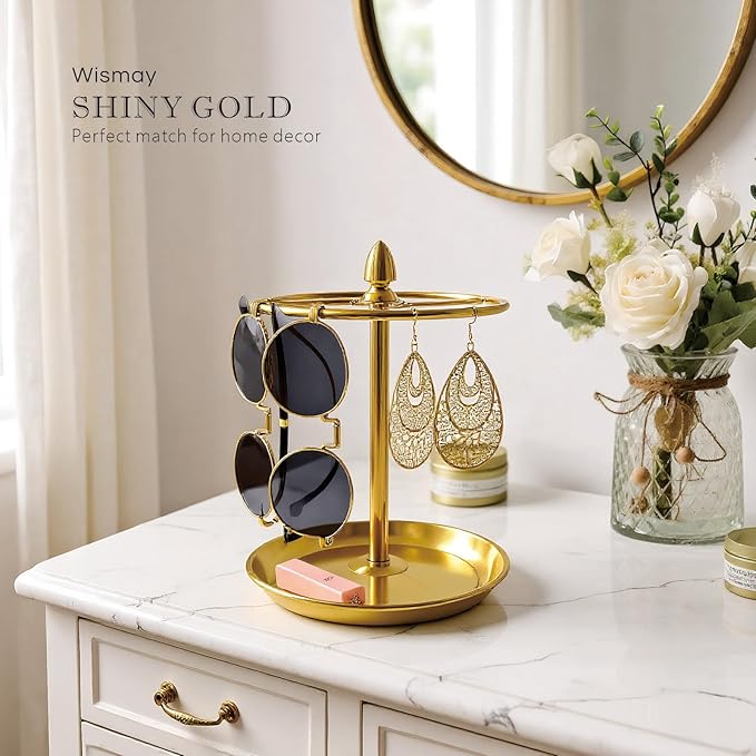 Sunglasses Organizer, Glasses Display Stand for 12 Pairs, Base Storage for Jewelry (Metal+Gold)