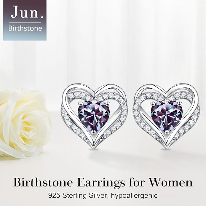 Iefil Valentine Day Gifts for Her - 925 Sterling Silver Heart Stud Earrings Birthday Gifts for Women