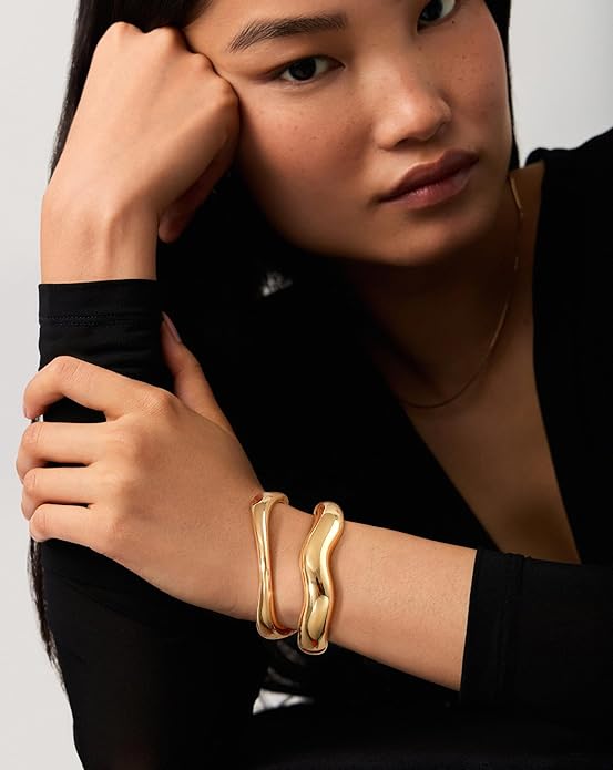 Elegance 11 designs Gold Bangles For Women Chunky Trendy Hinged Cuff Open Bracelet Wide Minimalist Bracelets Jewelry Gift