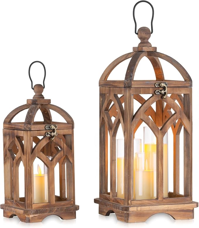 Romadedi Farmhouse Wood Candle Lantern Decorative 12"/16", Natural Wood Grain by ROMADEDI