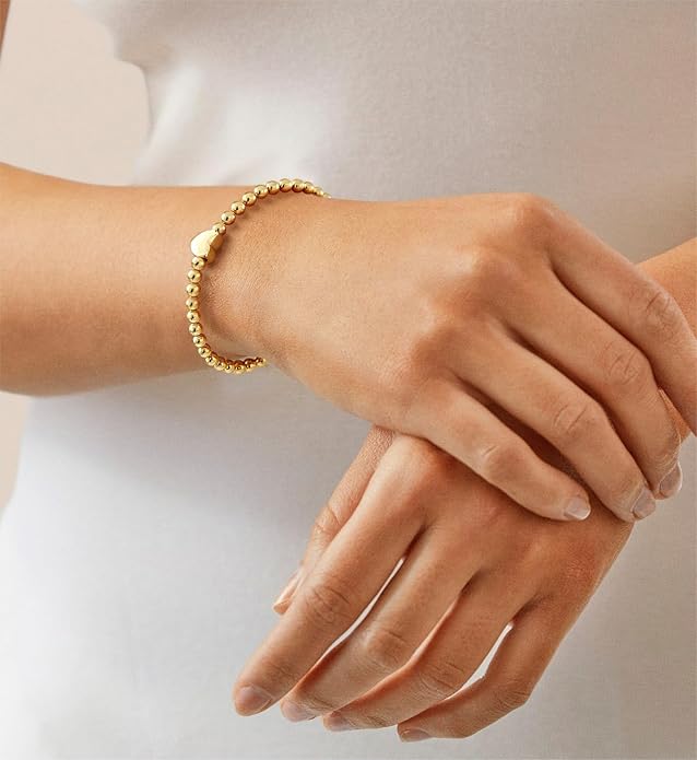 Gold Bracelets for Women 14K Gold Beaded Bracelets Stackable Bracelets for Women Gold Charm Bracelet Non Tarnish Gold Jewelry for Women Trendy
