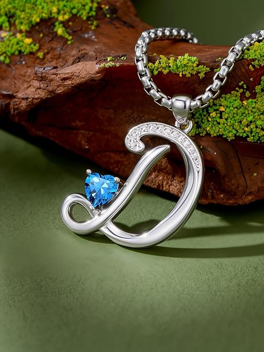 Valentines Day Gifts for Women Alphabet A to Z Initial Birthstone Pendant Necklaces for Women - 18k White Gold Plated Personalized Name Jewelry Valentine Mothers Day Birthday Gifts for Women Her Girlfriend