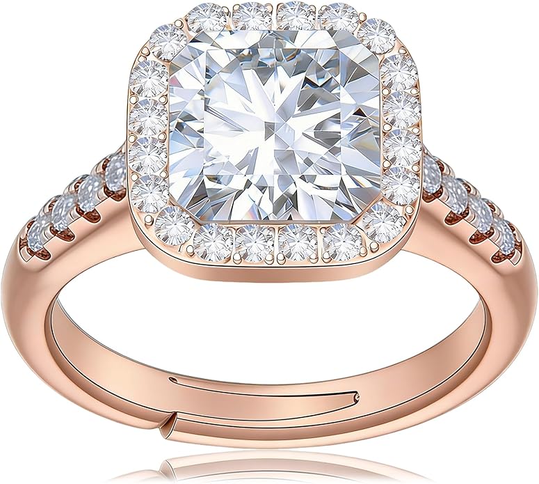 Engagement Rings for Women, Wedding Band for Women，Brilliant D Color VVS1 Clarity Lab Created Rings 14K White Gold Vermeil Ring for Women Jewelry Gifts Adjustable Ring 4-10