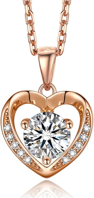 MomentWish Heart Necklace for Women Moissanite, Simulated Diamond, 925 Sterling Silver