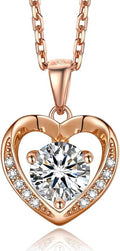 MomentWish Heart Necklace for Women Moissanite, Simulated Diamond, 925 Sterling Silver