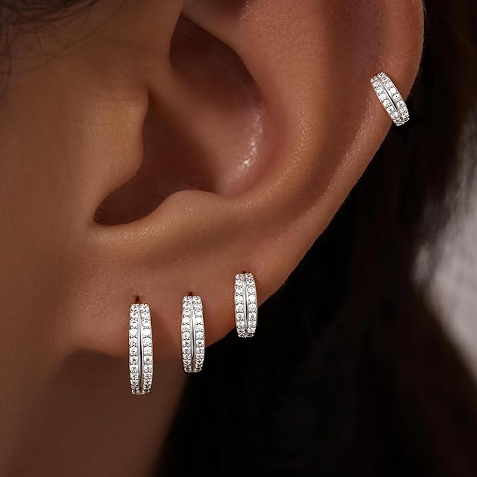Small Gold Huggie Hoop Earrings Set for Women Men Hypoallergenic 14K Plated Stack Cartilage Earrings, Multiple Piercing Lightweight Mini Thin Cute Dainty Trendy Jewelry Set Christmas Gifts for Women