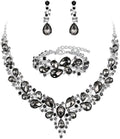 BriLove Wedding Bridal Jewelery for Women Austrian Crystal Teardrop Cluster Statement Necklace Dangle Earrings Link Bracelet Set