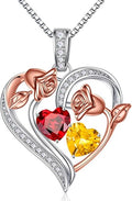 Iefil Valentines Day Gifts for Her - 925 Sterling Silver Rose Heart Necklace, Birthstone Jewelry, Anniversary Birthday Gifts for Wife Girlfriend Mom Daughter