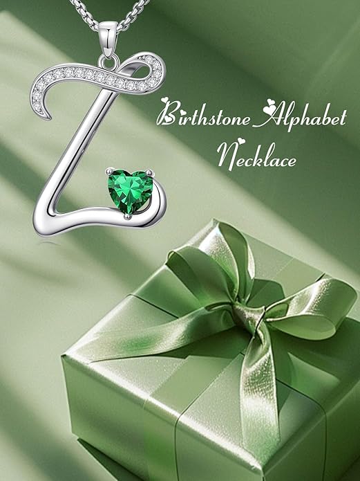 Valentines Day Gifts for Women Alphabet A to Z Initial Birthstone Pendant Necklaces for Women - 18k White Gold Plated Personalized Name Jewelry Valentine Mothers Day Birthday Gifts for Women Her Girlfriend