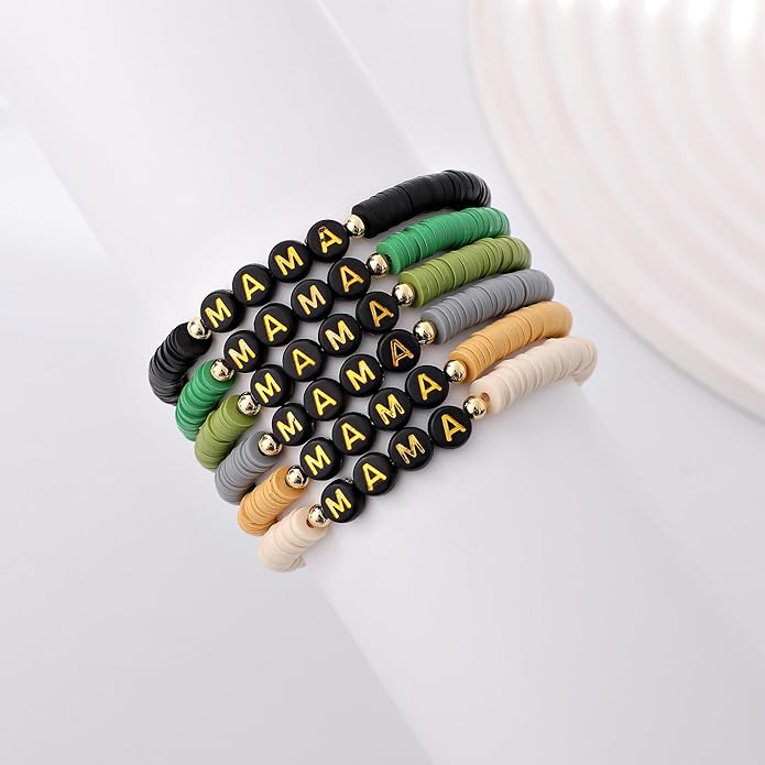 GOOJIDS Surfer Heishi Clay Bead Bracelets for Women Bohemian Stackable Gold Plated Beaded Stretch Bracelets Elastic Layering Friendship Bracelets Set Boho Jewelry