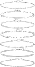 Reoxvo Bracelets Stack Silver Plated Chain Bracelet Set for Women Gold Hand Chain Rings Bracelets Jewelry for Women Trendy