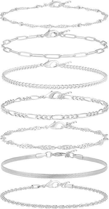 Reoxvo Bracelets Stack Silver Plated Chain Bracelet Set for Women Gold Hand Chain Rings Bracelets Jewelry for Women Trendy