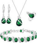 LMXXVJ Jewelry Set for Women,Teardrop Cubic Zirconia Necklace Earrings Adjustable Ring Bracelet Jewelry Set Formal Jewelry Gift