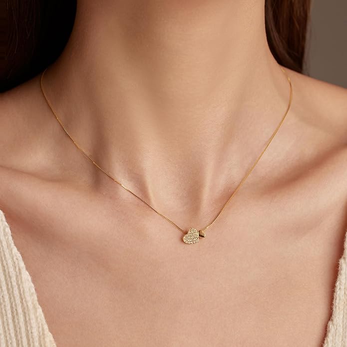 LOVECOM Valentines Gifts S925 Sterling Silver Heart Necklace for Women Dainty 14k Gold Plated CZ Infinity Double Cross Star Pendant Choker Necklaces Trendy Bead Chain Jewelry Gifts for Mom Daughter