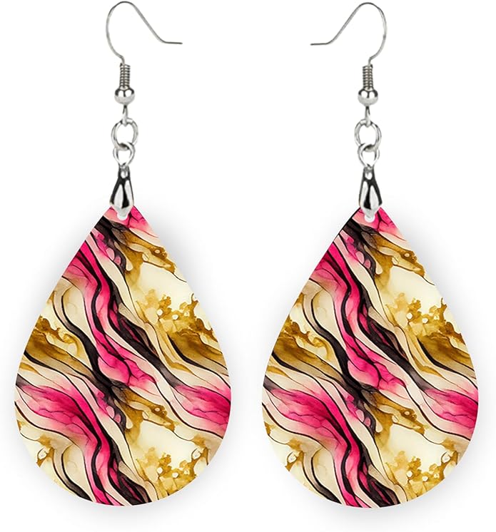 Teardrop Wood Earrings Light Weight Printed Image Dangle Jewelry, Fun and Funky Earrings