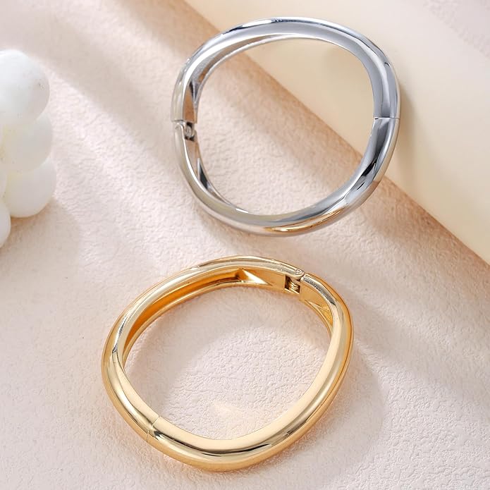 Chunky Gold/Silver Gold Cuff Bangle Bracelets for Women Trendy Hinged Cuff Open Wide Chunky Gold Bracelet Minimalist Bangle Jewelry Gift