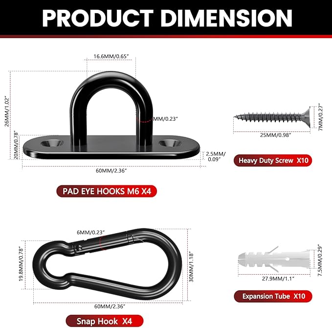 304 Stainless Steel Pad Eye Snap Hook, M6 Ceiling Hook 800Lb, Yoga Gym Equipment - Image 2