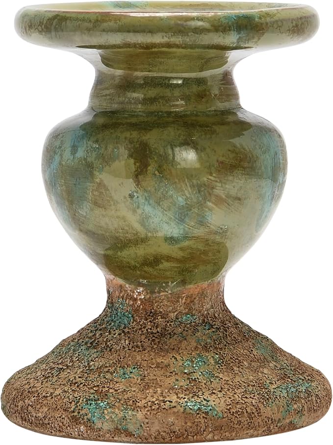 Creative Co-Op 2-Tone Sculptural Terracotta Pillar Candle Holder, Distressed - Image 5