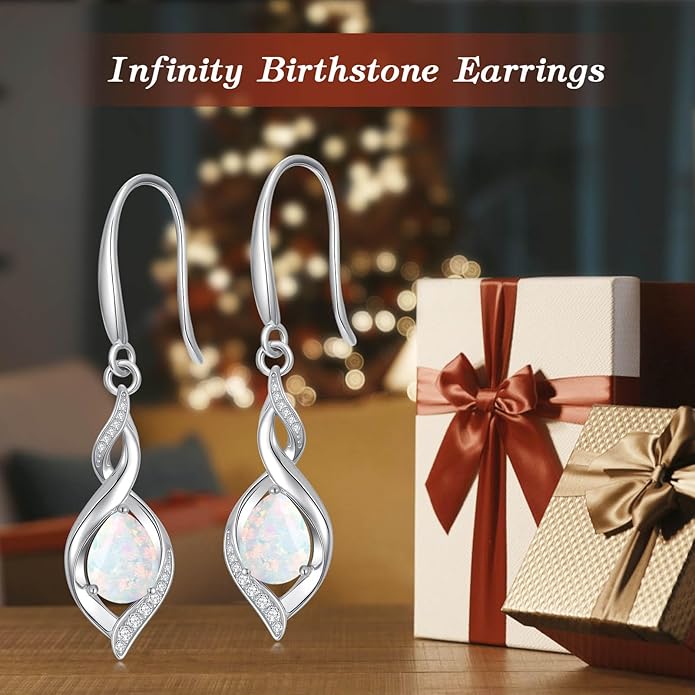 Birthstone Earrings for Women 925 Sterling Silver Infinity Love Jewelry Valentines Day Birthday Gifts for Her Mom Wife Girlfriend