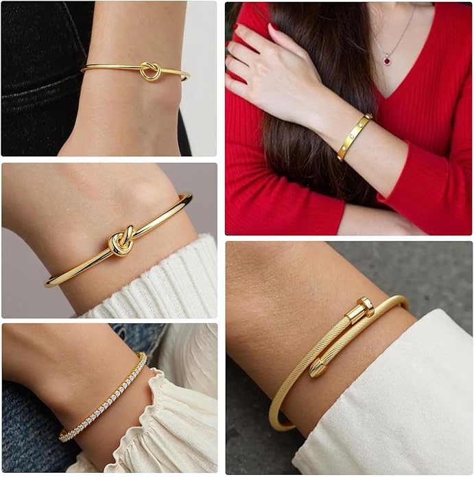 18 K Gold Plated Love Bangle Bracelet Stack Cuff Jewelry for Women Jewelry Set for Women Gift with Box