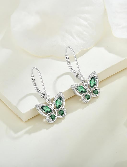Starchenie Butterfly Earrings for Women 925 Sterling Silver Leverback Earrings Birthstone Butterfly Jewelry Gifts