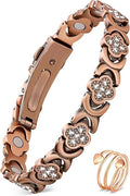 Feraco Pure Copper Bracelets & Rings for Women, Ultra Strength Magnetic Bracelet for Women with Neodymium Magnets & Sparkling Cubic Zirconia, Adjustable, Infinite Clover Jewelry