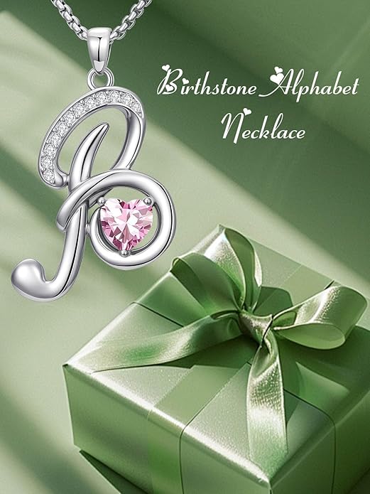 Valentines Day Gifts for Women Alphabet A to Z Initial Birthstone Pendant Necklaces for Women - 18k White Gold Plated Personalized Name Jewelry Valentine Mothers Day Birthday Gifts for Women Her Girlfriend