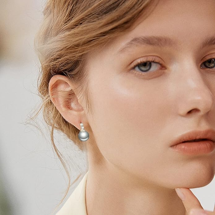 Pearl Earrings for Women 14K Gold Plated Hypoallergenic Pearl Earrings 5A Cubic Zirconia Dangle Earrings Elegant Jewelry