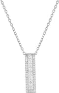 925 Sterling Silver Cubic Zirconia Vertical Bar Pendant Necklace