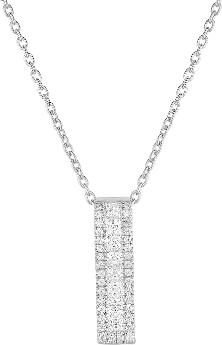 925 Sterling Silver Cubic Zirconia Vertical Bar Pendant Necklace