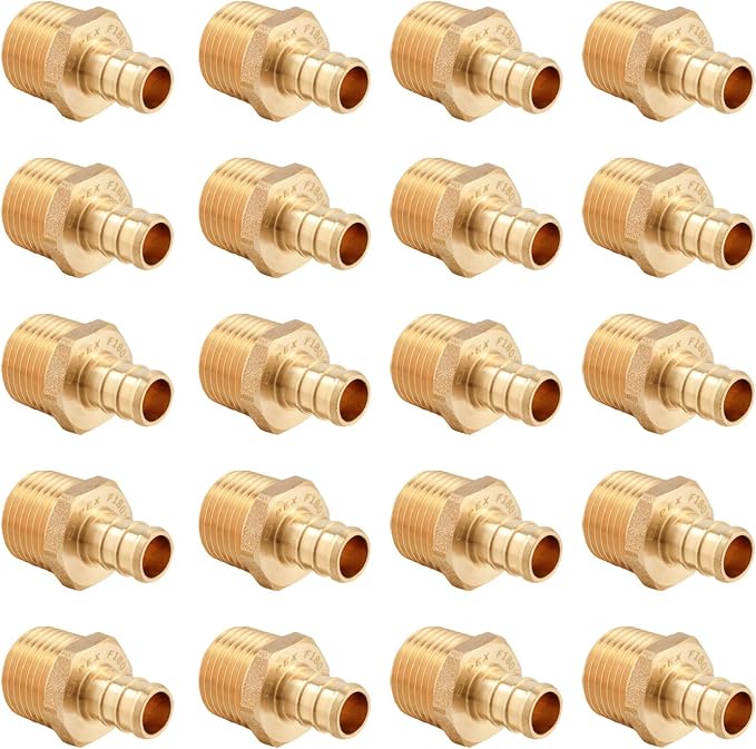 20PC Pex Barb Crimp Brass Fittings 1/2 Inch x 1/2 Inch NPT Male Adapter | ASTM by EFIELDPEXTUBING