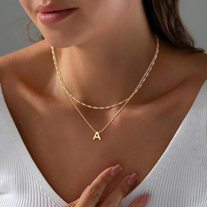 Initial Necklaces for Women, Trendy 14K Gold Plated Layered Necklace Dainty A-Z Letter Custom Name Personalized Choker Necklaces Non Tarnish Fashion Accessories Gold Jewelry Birthday Gifts for Her