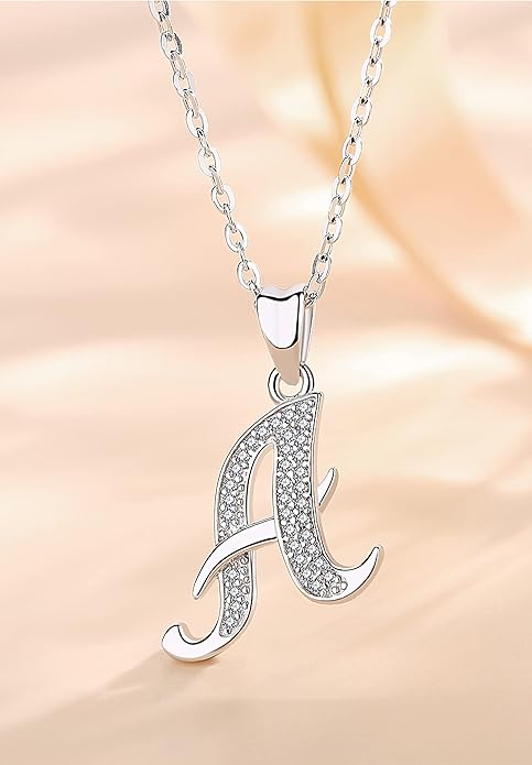 AEONSLOVE 925 Sterling Silver Initial Necklaces for Women, 26 Letters Pendants Necklace Gift for Mother, Daughter, Wife, 18 Inch Chain