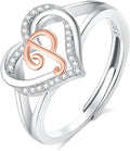INFUSEU 925 Sterling Silver Initial Heart Ring for Women Girls, Adjustable Size