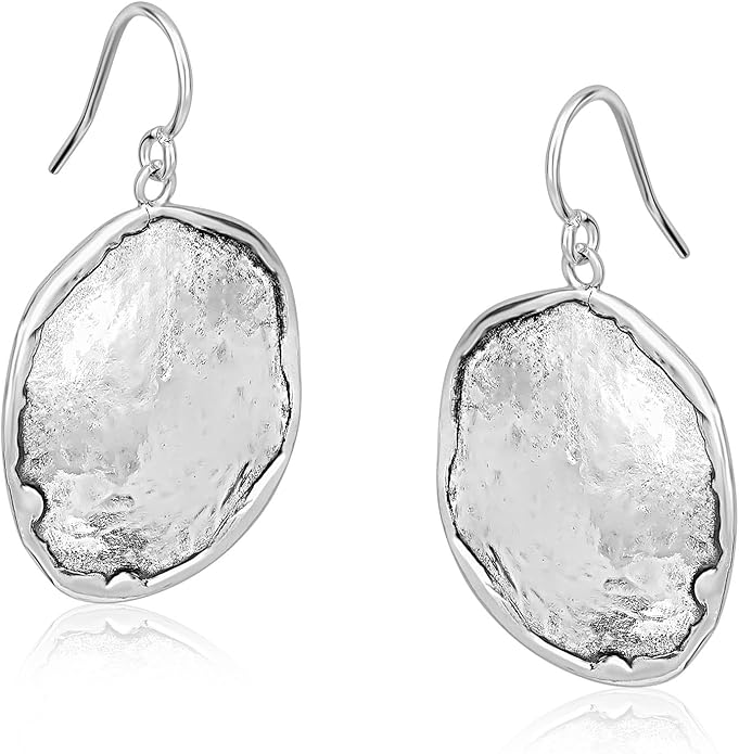 JEAN RACHEL JEWELRY Hammered Earrings for Women - 925 Sterling Silver Dangle Statement, Hypoallergenic, Lead & Nickel Free jewelry (Circle Earrings)