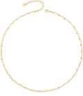 Aobei Pearl 18K Gold Plated Paperclip Chain Choker Satellite Chain Freshwater Cultured Biwa Pearl Pendant Necklace Dainty Jewelry for Women