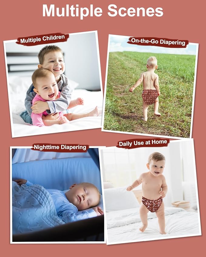 babygoal Cloth Diaper Covers 6 Pack with Wet Bag for Fitted Diapers and Prefolds with Double Gussets, Adjustable and Reusable for Baby Boys and Girls 6DCF12-B